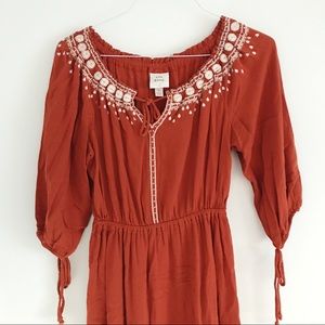 Knox Rose Burnt Orange Boho Midi Dress-Small